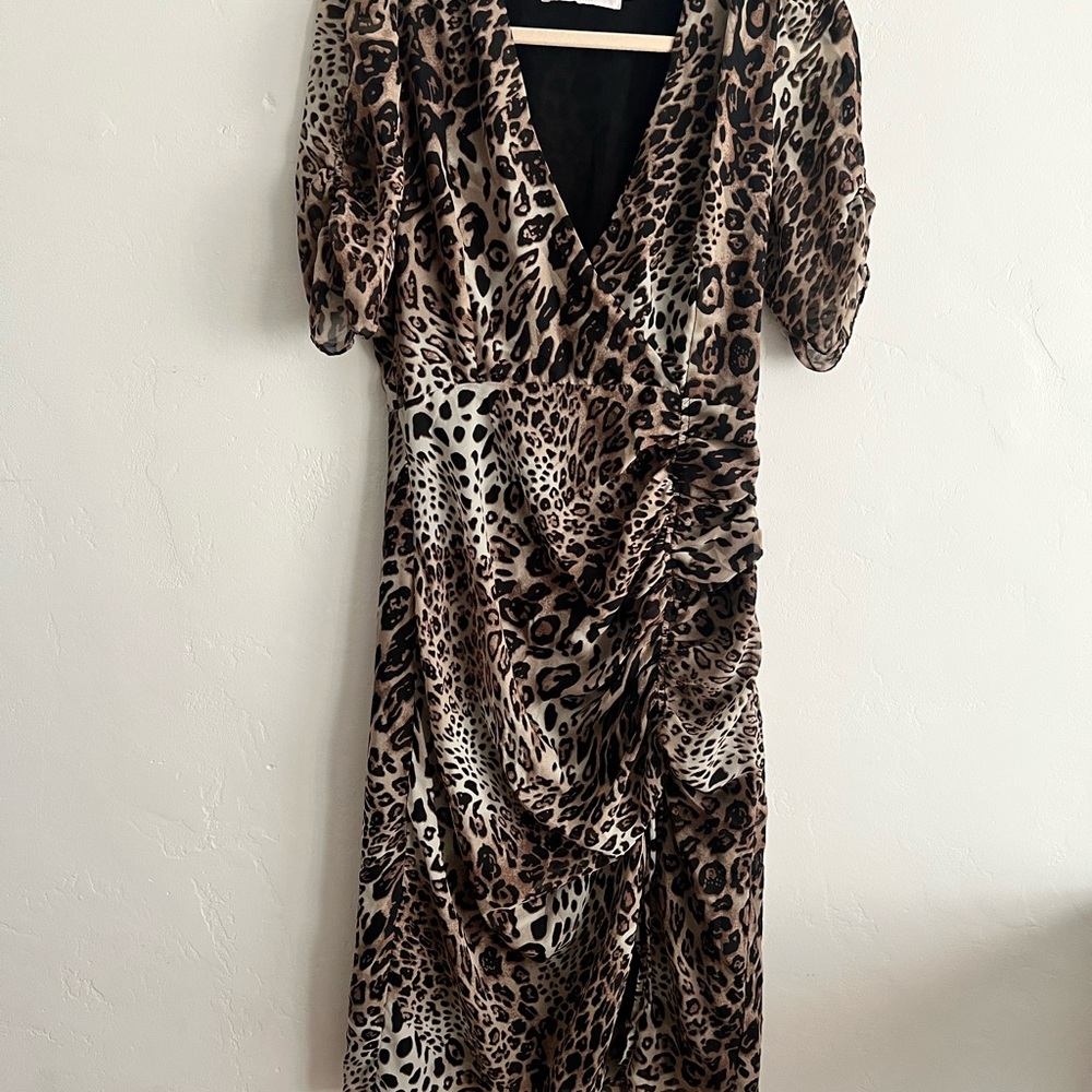 Astr Animal Print V-Neck Midi Dress